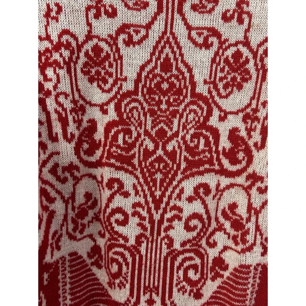 Vintage Red Cream Nordic Folk Art Jacquard Sweater Women S‎ M Boho Tapestry Knit